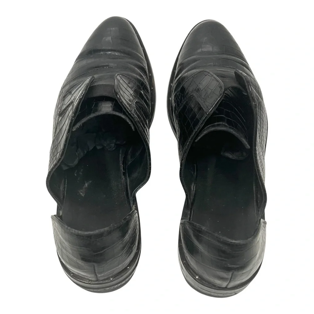 Freda Salvador Black Leather Croc Embossed D'Orsay Slip On Loafer Flat Women 7.5 - Picture 9 of 15